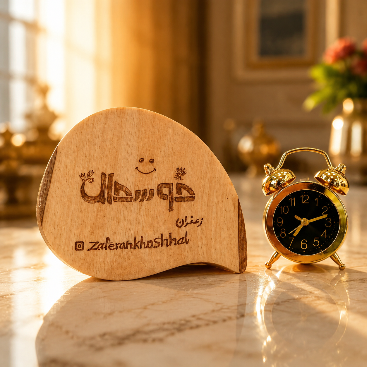 ساعت رو میزی فلزی طلایی کوچک