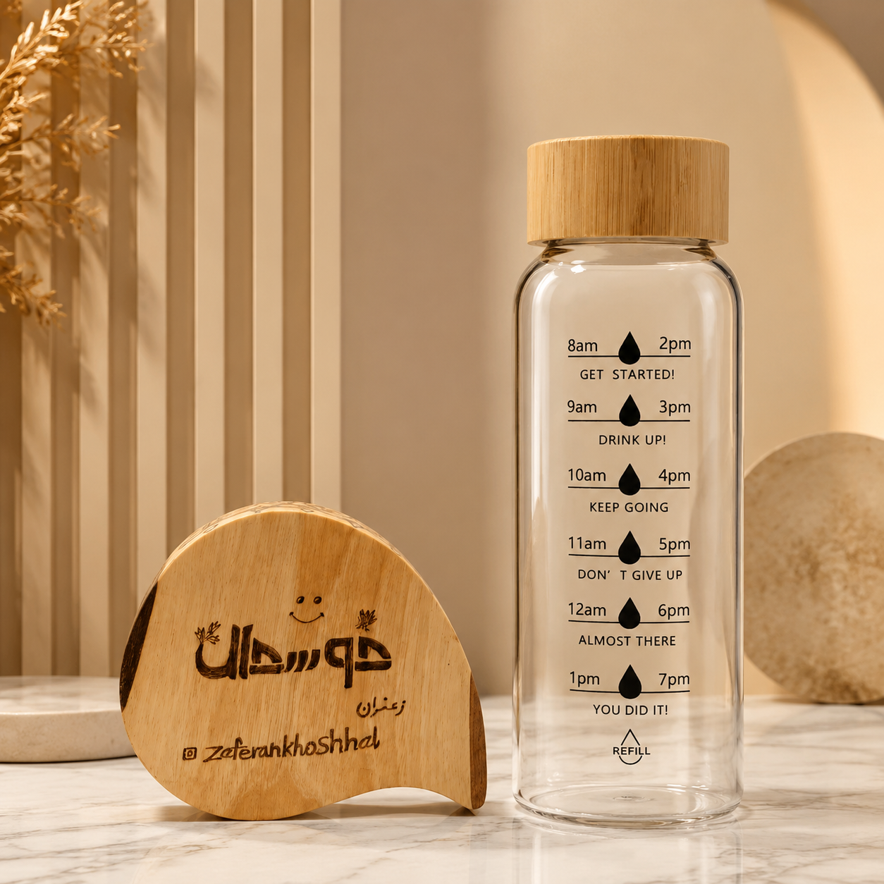 بطری  شیشه ایی در چوب بامبو  750 میل