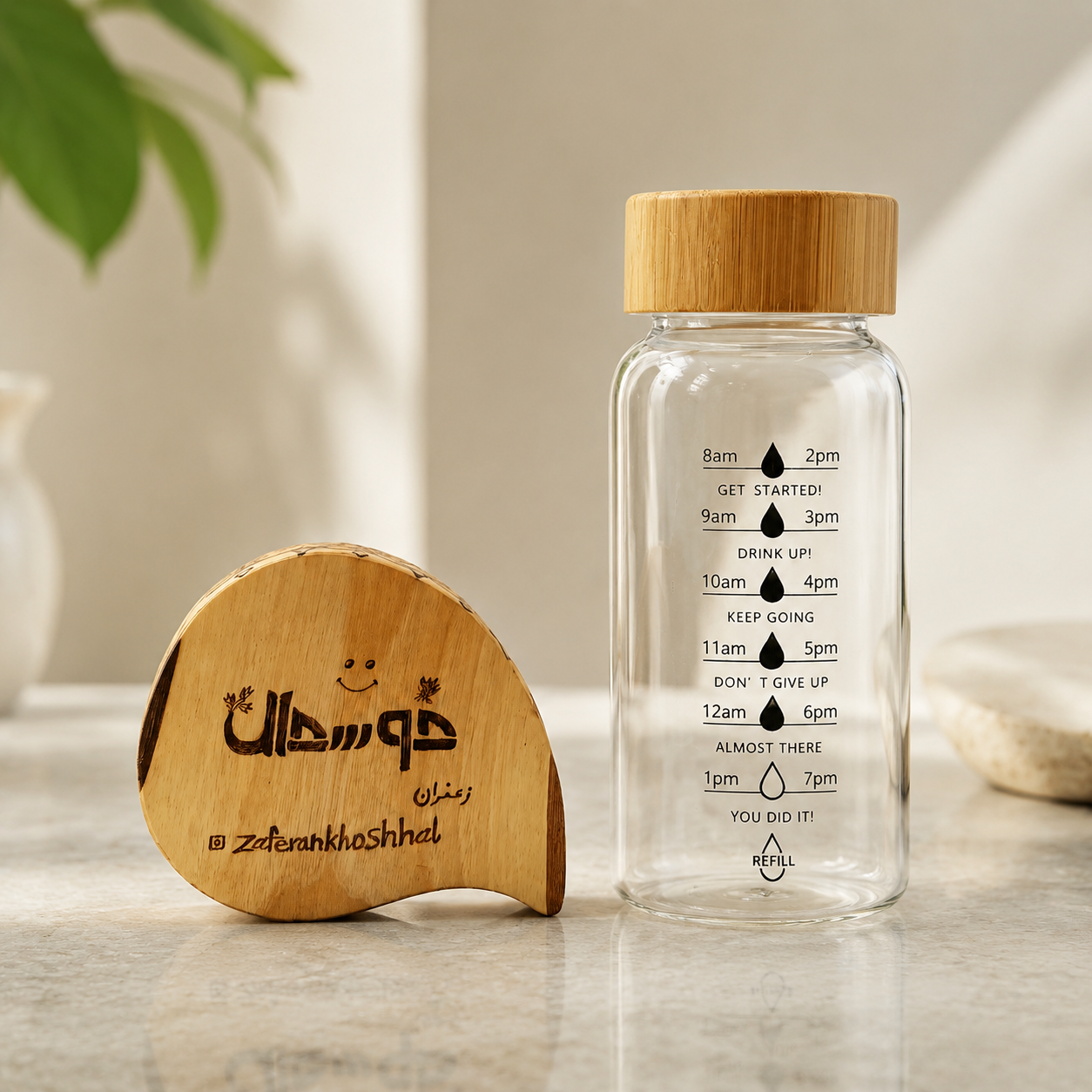 بطری  شیشه ایی در چوب بامبو  500 میل