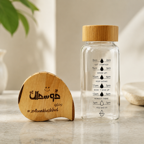 بطری شیشه ایی در چوب بامبو 500 میل