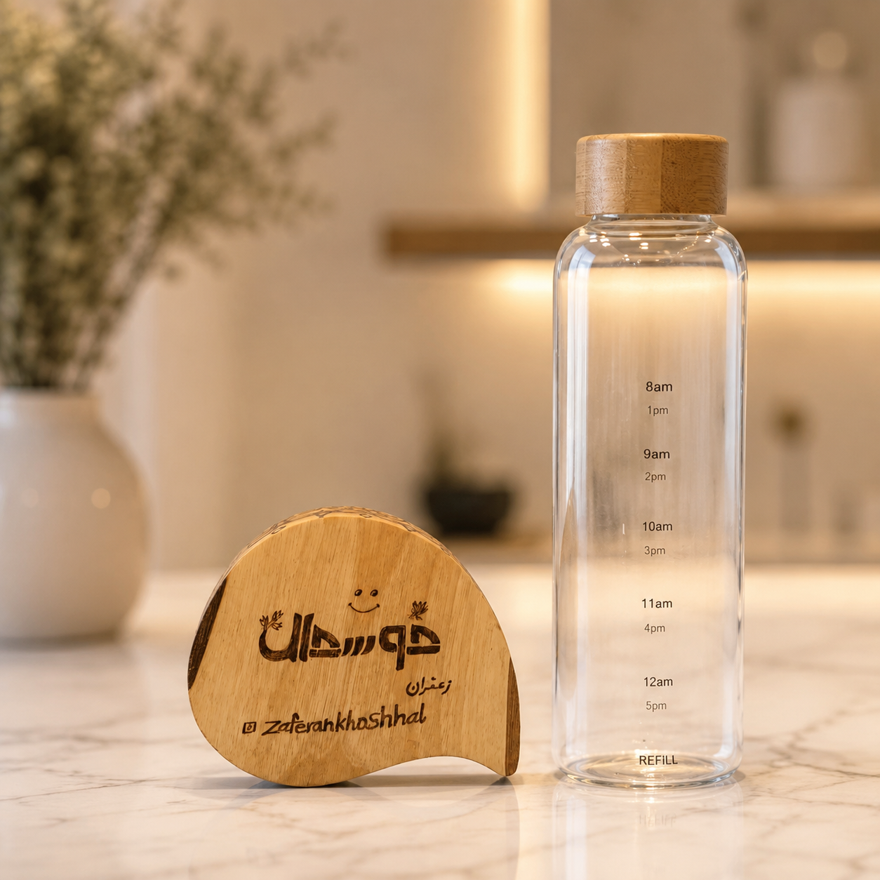 بطری  شیشه ایی در چوب بامبو باریک 500 میل