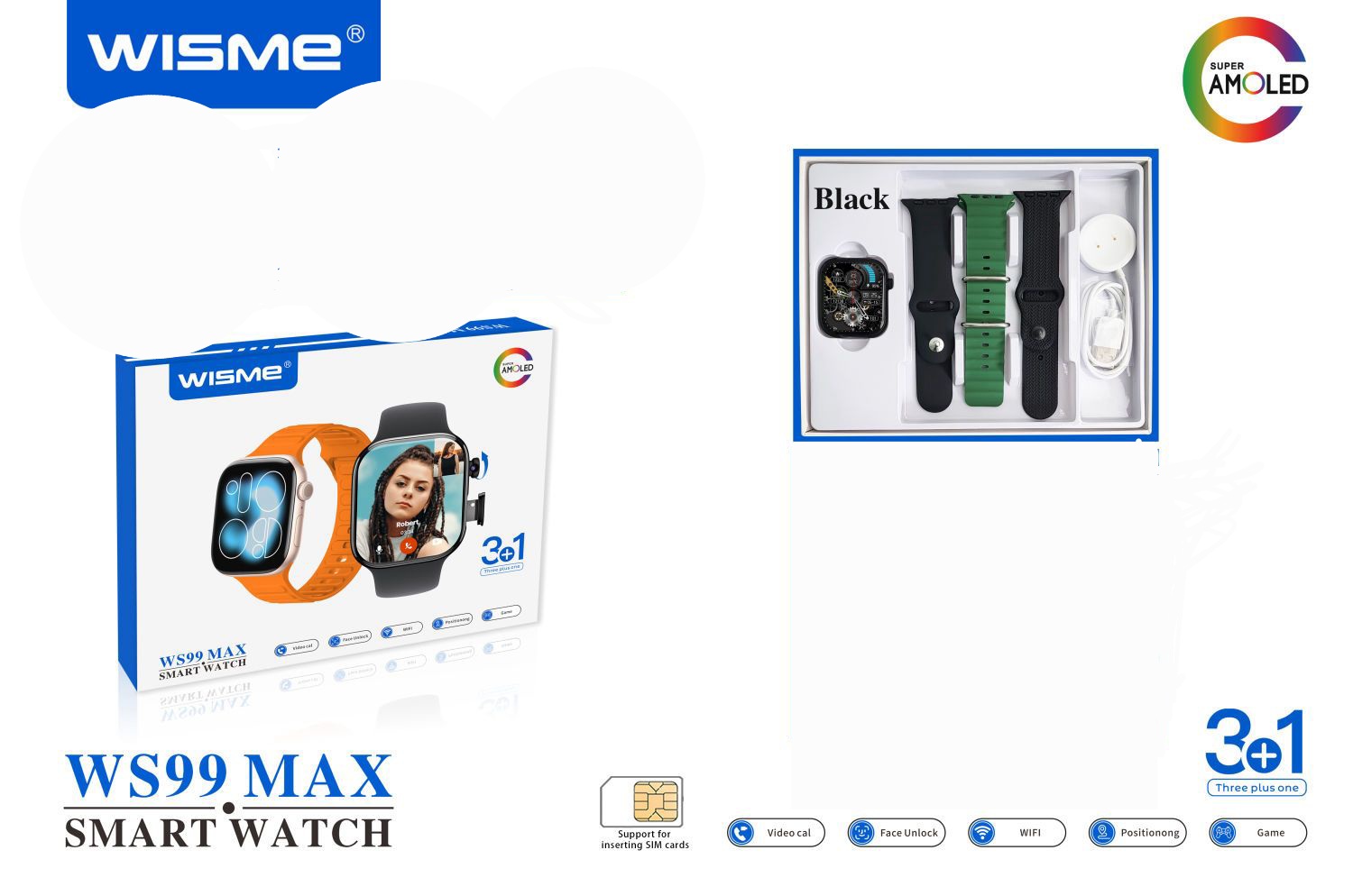ساعت هوشمند ویسمی مدل WISME WS99 MAX Super AMOLED سیمکارت خور 4G با دوربین 360 درجه و دکمه کلیک سوپر مخفی با قابلیت استفاده در تمام شرایط روزمره
